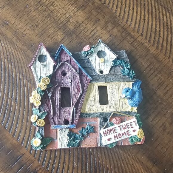 Double Toggle Lightswitch Light Switch Bird Birdhouse Birdhouses HOME TWEET HOME - Picture 1 of 5
